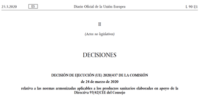 Nueva lista de las normas armonizadas para los productos sanitarios MDD legacy (directiva 93/42/EEC)