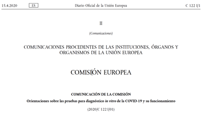 Directrices de la Comisión Europea sobre los tests IVD de COVID-19 y su eficacia