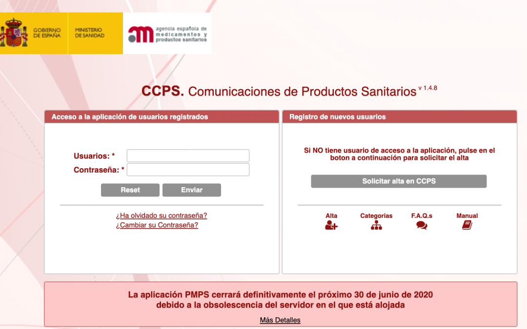 La @AEMPSgob amplia hasta 30 de junio de 2020 el cierre definitivo de la PMPS (sustituida por la CCPS) para las comunicaciones de productos sanitarios