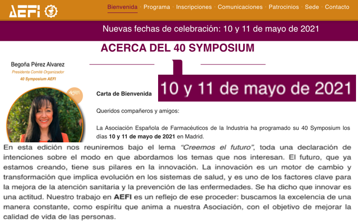 Nuevas fechas:  Symposium AEFI 10-11 Mayo 2021 Madrid by @AEFI_es