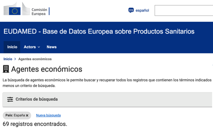 Sigue el registro de actores en EUDAMED @EU_Health de actores españoles validados por la @AEMPSgob