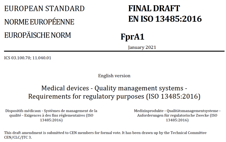 Nueva modificación de la EN ISO 13485:2016+/AC:2018, la A1:2021 para incluir los anexos ZD (MDR) y ZE (IVDR)