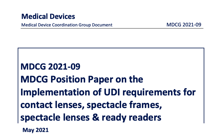 MDCG: nueva MDCG 2021-09 para el UDI de las lentes de contacto, monturas, lentes y gafas de presbicia