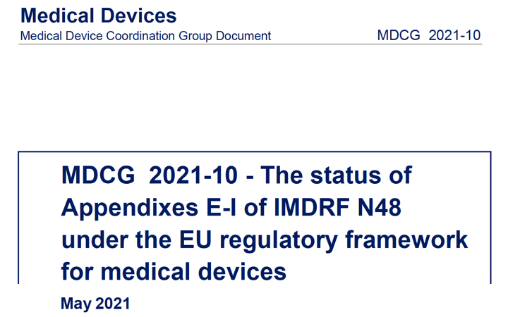 MDCG: nueva MDCG 2021-10 sobre interpretación del documento de IMDRF N48 según MDR e IVDR