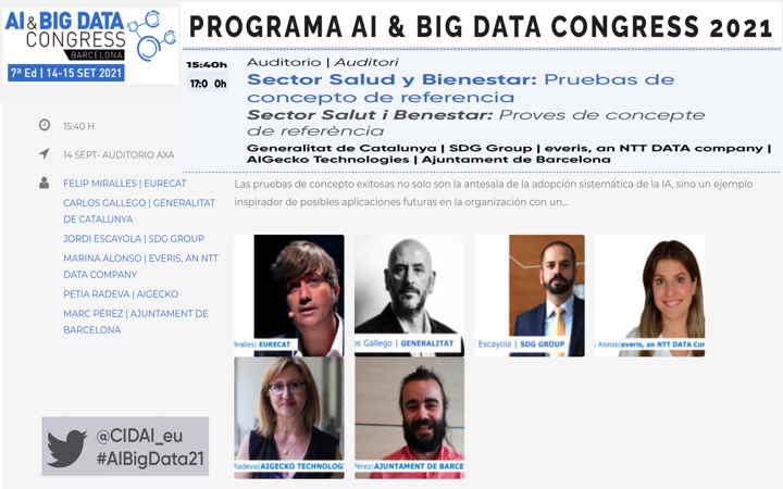 Congreso #AIBigData21 by @CIDAI_eu 14 SET 2021 15h40-17h SECTOR SALUD