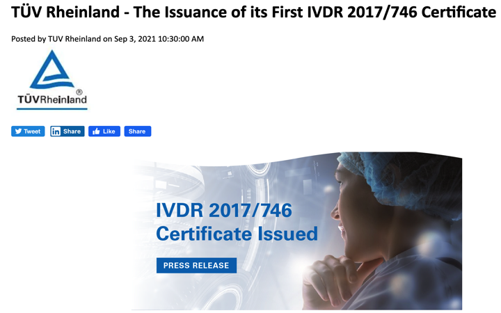 TÜV Rheinland @TUV_es emite el primer certificado con el reglamento IVDR a Siemens – Enhorabuena!!