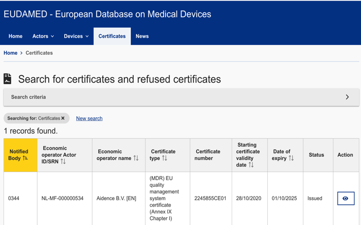 El Organismo Notificado DEKRA @DekraEspana @DEKRA_Cert_USA carga el primer certificado MDR en modulo de certificados de EUDAMED