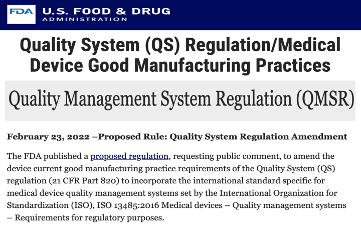 QMSR: propuesta de cambio de la 21CFR820 y uso de la norma ISO 13485 por la @FDAcdrhindustry