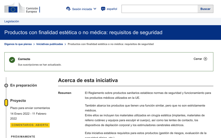 Plazos para la aplicación de las Especificaciones Comunes para Anexo XVI de productos sin finalidad médica