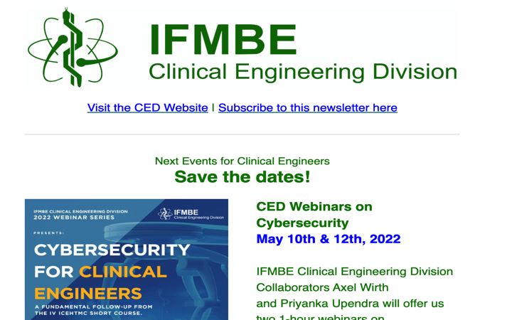 Boletin CED Ingenieria Clinica @IFMBE_CED may 2022 @SEEIC_Spain @SEIB_twit @SEISeSalud @AEIHorg @AAMI_connect @WHO