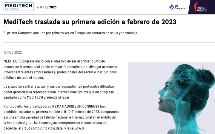 MEDITECH CONGRESS aplazada 1ª edición a 9-11 Feb 2023 by @IFEMA – intento de montar una @MEDICAtradefair o @Arab_Health en España