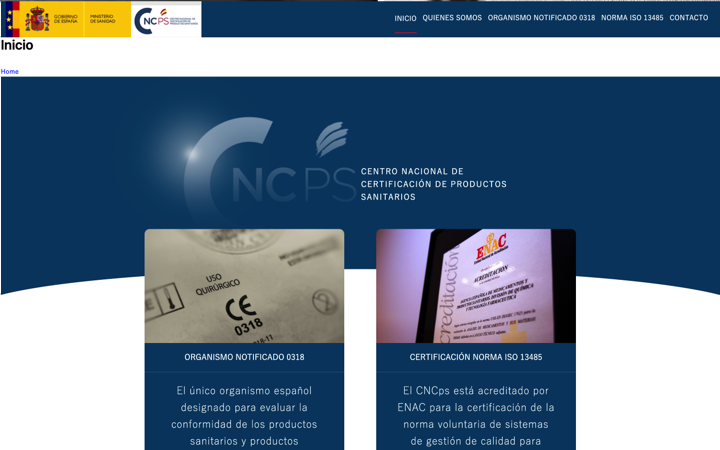 Nueva pagina web del Organismo Notificado CNCPS (antes AEMPS) num. 0318 –  https://certificaps.gob.es/