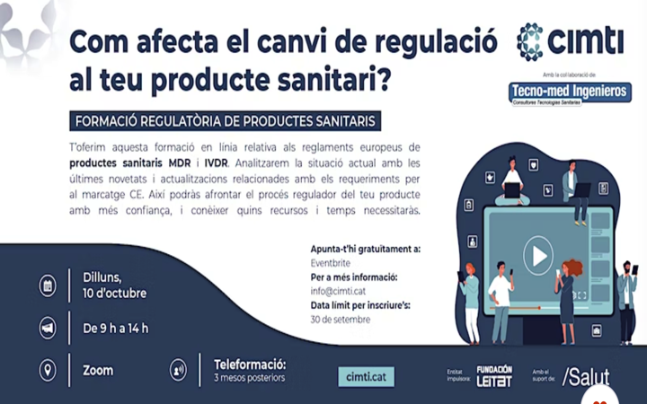 Formación gratuita 10 Oct 9h a 14h “Como afecta el cambio de regulación a tu producto sanitario?”  by @CIMTI_cat  con la colaboración de @tecno_med