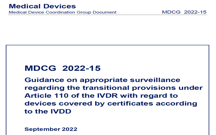 MDCG: nueva MDCG 2022-15 de seguimiento para productos legacy certificados IVDD (anexo II y autodiagnóstico)