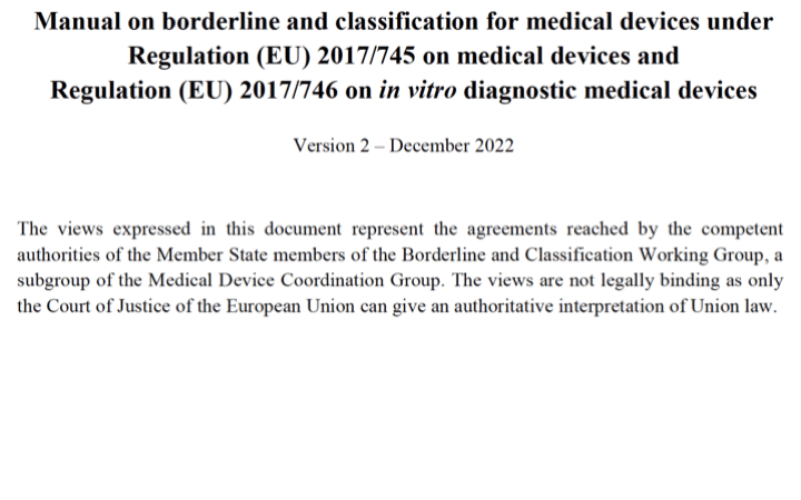 nueva edición del «Manual sobre productos frontera y clasificación de productos sanitarios bajo MDR e IVDR» ver.2  (diciembre 2022)