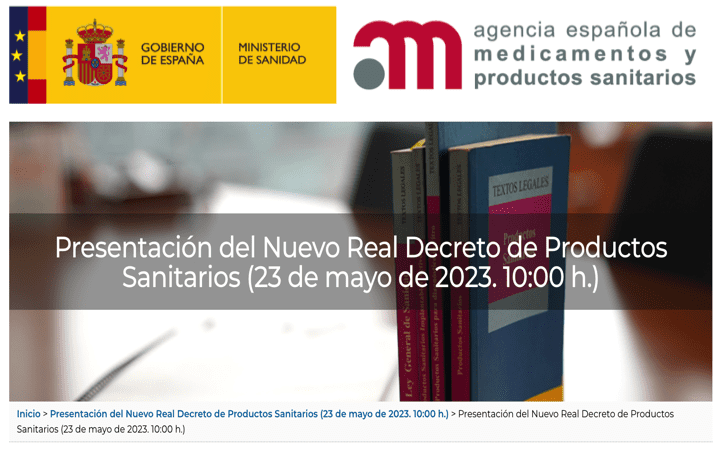 Jornada «Nuevo Real Decreto de Productos Sanitarios» gratuita online por @AEMPSgob 23 mayo 2023 – 10h a 12h30