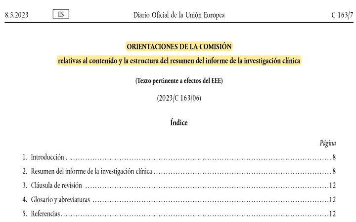 Publicado en DOUE las Orientaciones de la Comisión relativas al contenido y la estructura del resumen del informe de la investigación clínica según art. 77.5 MDR