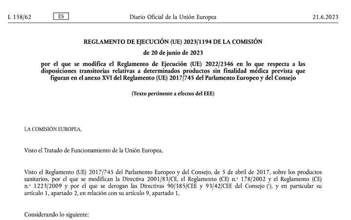 Publicado Reglamento 2023/1194 que extiende los plazos de fin de periodos transitorios pero continua la cuenta atrás para la entrada en aplicación MDR y RD 192/2023 para el próximo 22 de junio 2023