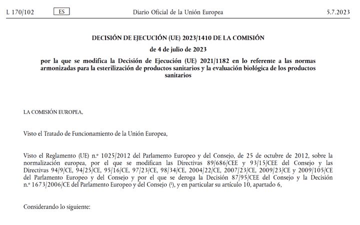 Publicada nueva lista de normas armonizadas con MDR – Decisión de Ejecución (UE) 2023/1410