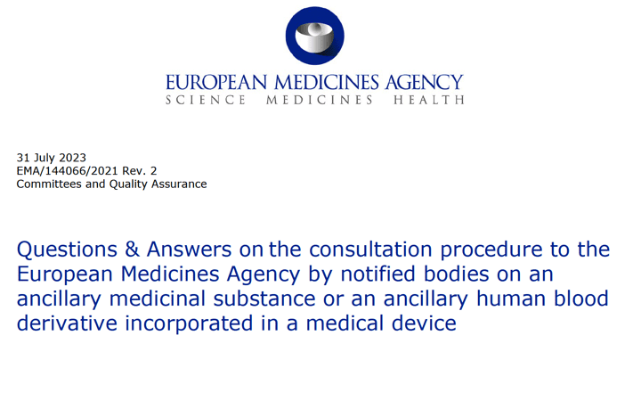 La EMA @EMA_news publica la revisión de consultas por los ON relativas a productos sanitarios con medicamentos