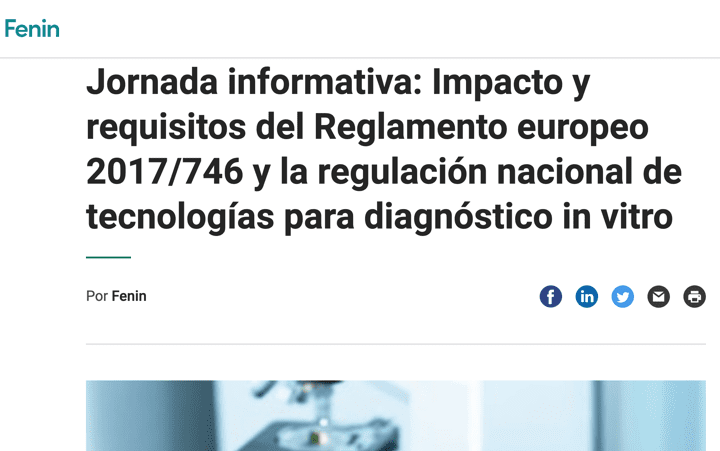 Jornada 4 oct’23 10h-14h «REGLAMENTO EUROPEO 2017/746 Y REGULACIÓN NACIONAL PARA TECNOLOGÍAS DE DIAGNOSTICO IN VITRO: FABRICACIÓN IN HOUSE» by @FENIN_es