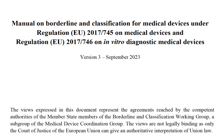 nueva edición del «Manual (borderline) sobre productos frontera y clasificación de productos sanitarios bajo MDR e IVDR» ver.3  (septiembre 2023)