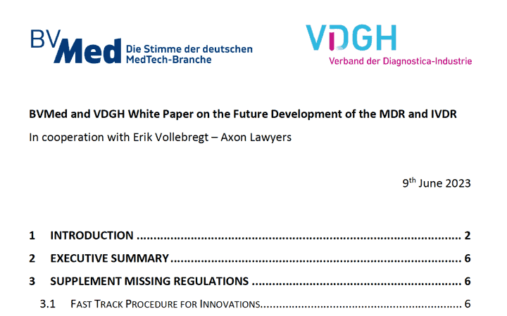 Las dos grandes asociaciones alemanas de tecnología sanitaria @BVMed y @VDGH publican un libro blanco sobre el futuro de MDR e IVDR con la colaboración de @ErikVollebregt