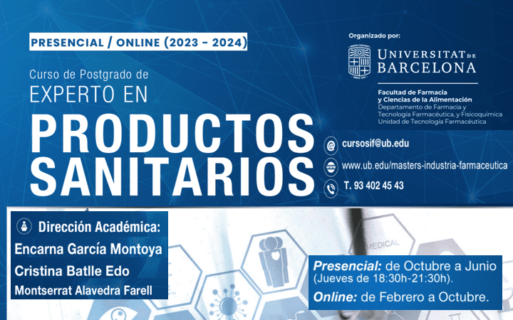 ULTIMAS PLAZAS – Título «Experto Productos Sanitarios» 2023-24 por la @UniBarcelona inicio oct’2023 capacitate como TR o PRRC