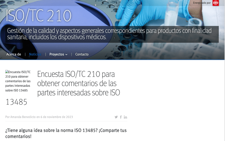 Encuesta de las partes interesadas de ISO 13485 hasta 31 Dic 2023 @NormasUNE @IECstandards @ISOstandards @ITU @MarioGabrielliC