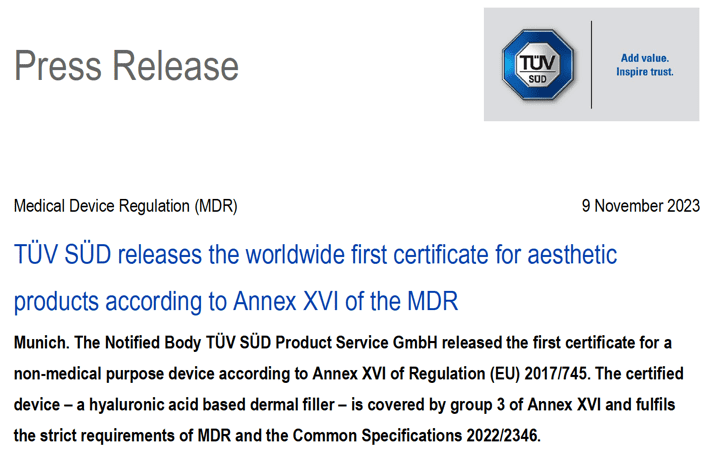 El Organismo Notificado TÜV SÜD @TUVSUD emite el primer certificado para un producto de clase III de Anexo XVI con el reglamento MDR a Croma-Pharma GmbH – Enhorabuena!!