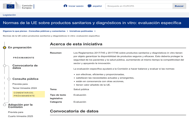 Consulta publica de la Comisión Europea sobre los reglamentos MDR/IVDR en T3 2024 – participa !!