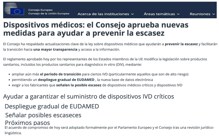 ULTIMA HORA: Aprobada por el Consejo Europeo, avanza pues la propuesta de ampliación del periodo transitorio del IVDR y el despliegue gradual de EUDAMED