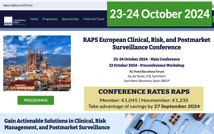 @RAPSorg «RAPS European Clinical, Risk, and Postmarket Surveillance Conference» 23-24 Octubre 2024 Barcelona